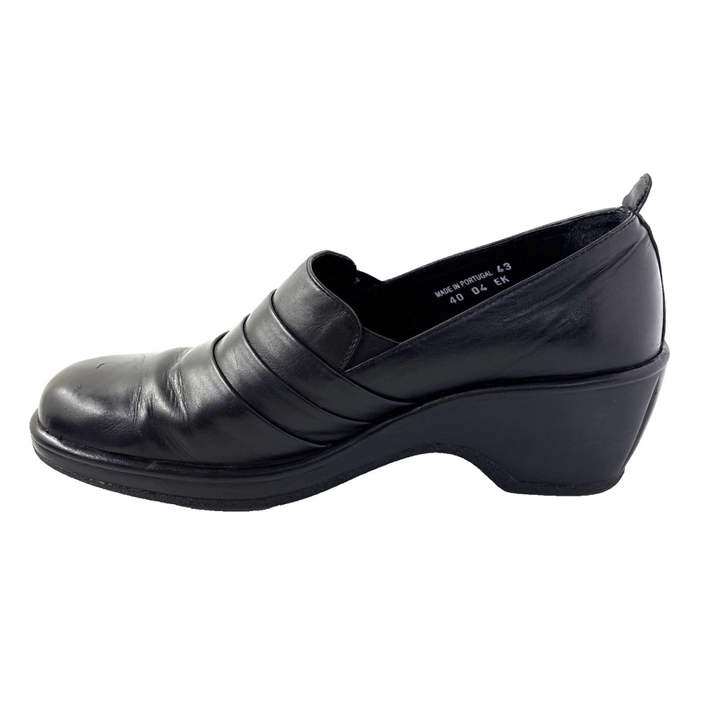 Dansko Women's Aubrey Pleated Black Leather Clogs Slip On Size 40 Portugal